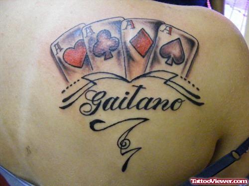 Gambling Cards Tattoos On Right Back Shoulder