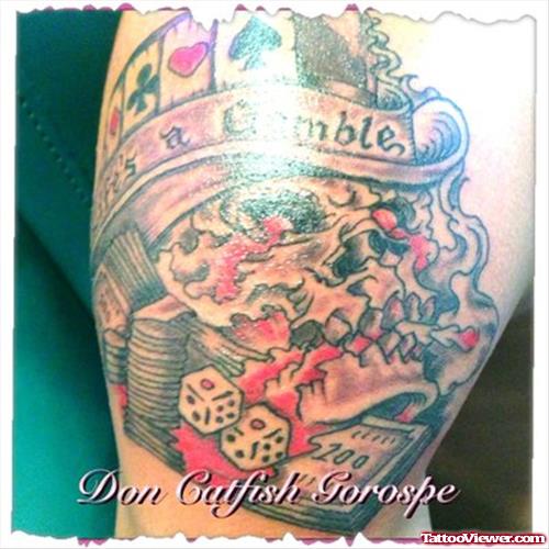 Awesome Colored Gambling Tattoo On Half Sleeve