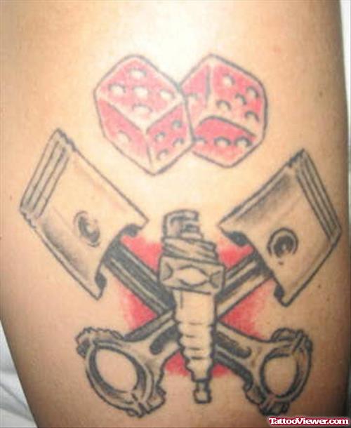 Pistons And Red Dice Gambling Tattoo