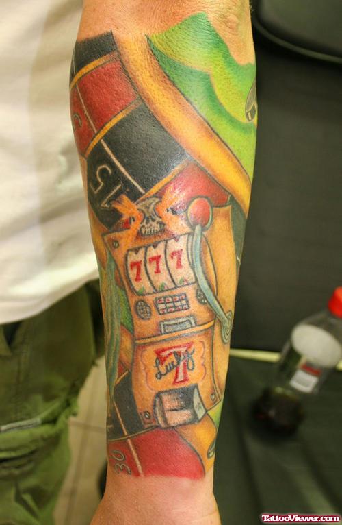 Gambling Numers Tattoo On Left Arm For Men