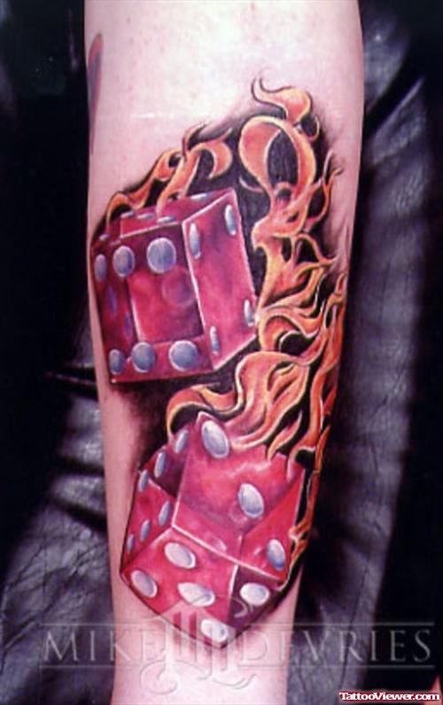 Flaming Red Dice Gambling Tattoo