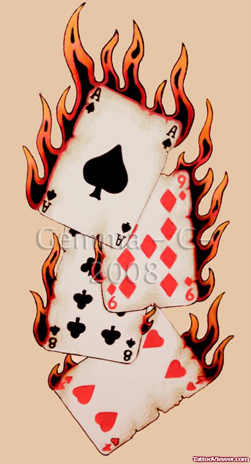Flaming Cards Gambling Tattoo Design