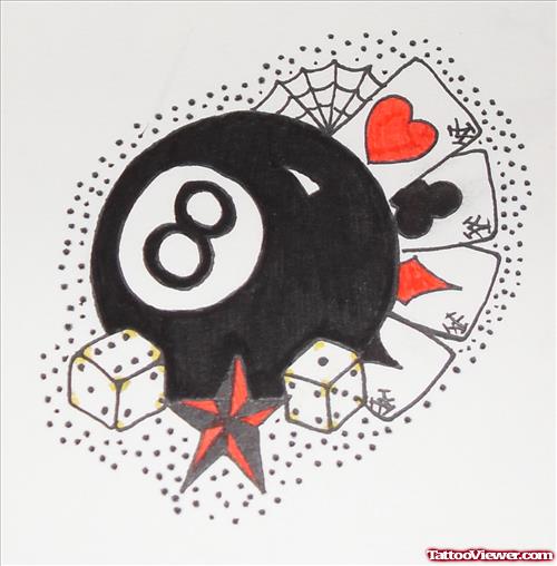 Eightball and Gambling Cards Tattoo Design