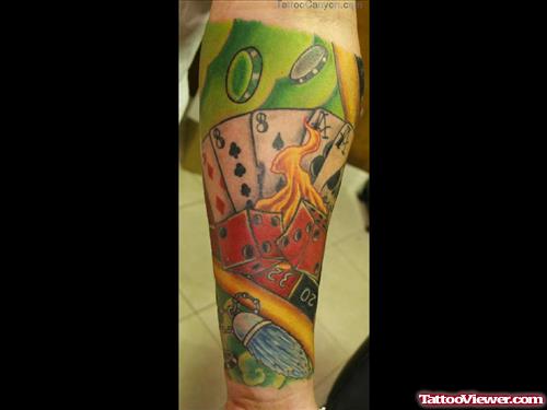 Colored Gambling Tattoo On Arm