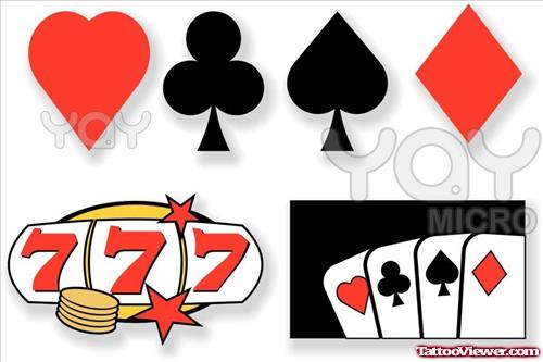 Colored Cards Gambling Tattoo Design