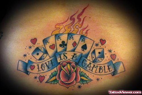 Beautiful Flaming Cards Gambling Tattoo Design