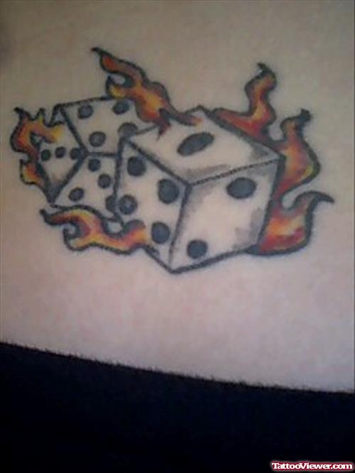 Awesome Flaming Dice Gambling Tattoo