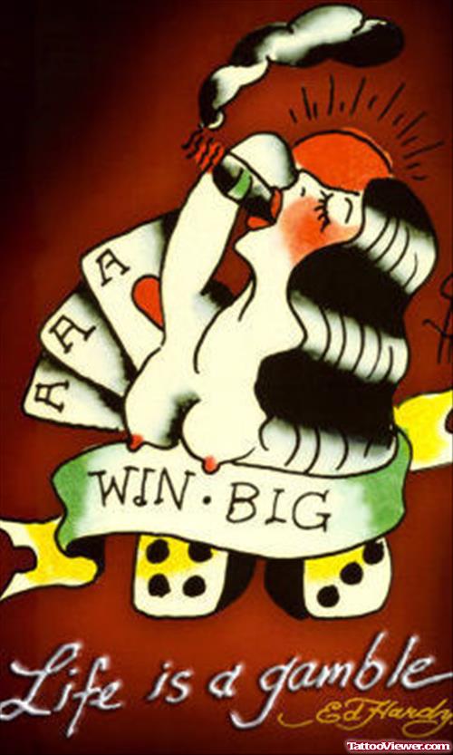 Win Big ABnner And Gambling Tattoo Design