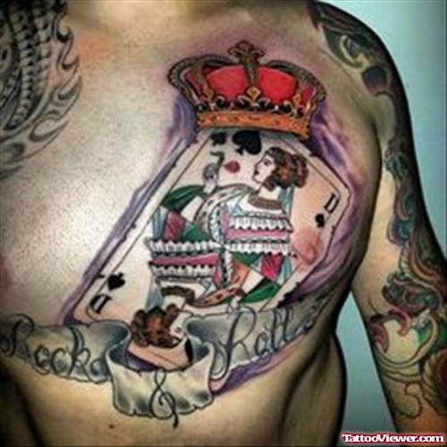 Gambling Crown Tattoo On Chest