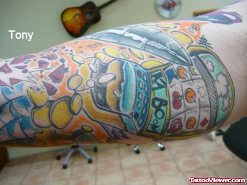 Awesome Gambling Tattoo On Left Sleeve