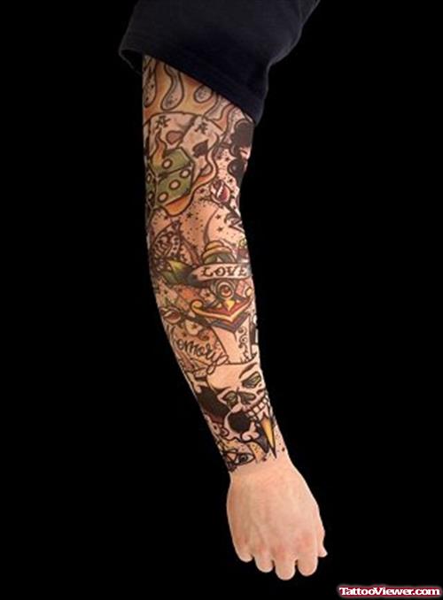 Awesome Color Gambling Tattoo On Right Arm