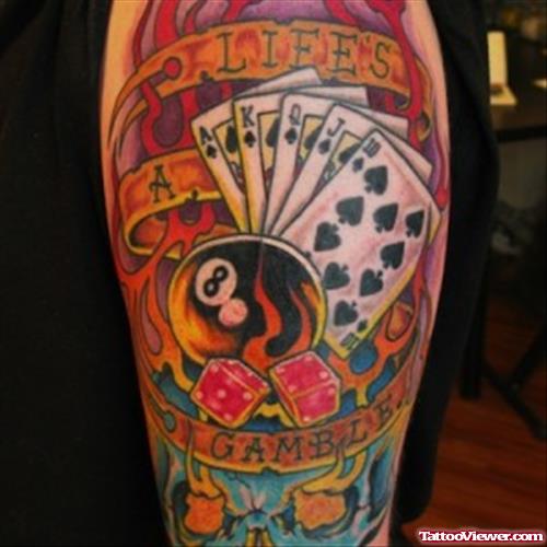 Amazing Gambling Tattoo On Right Sleeve