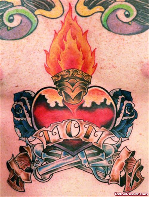 Sacred Heart With Mom Banner And Gambling Tattoo