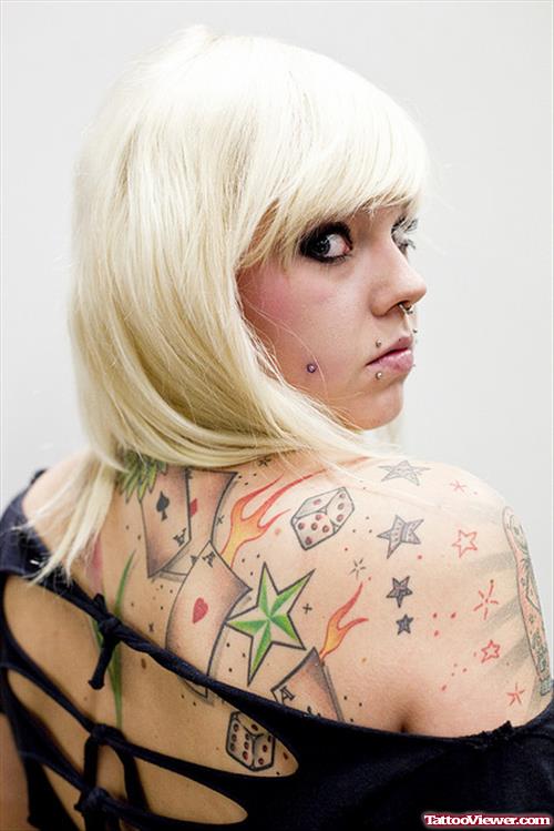 Gambling Tattoo On Girl Back Body