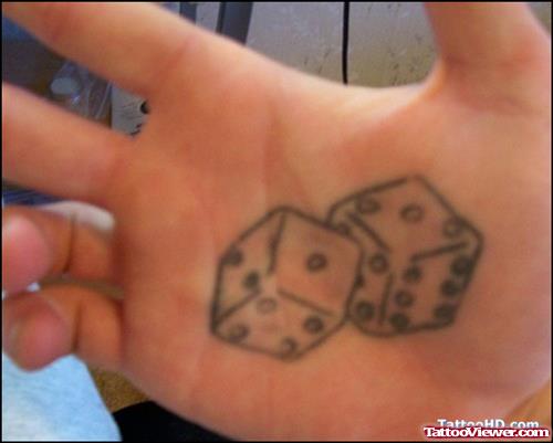 Best Grey Ink Dice Gambling Tattoo On Palm