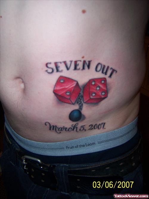 Seven Out Red Dice Gambling Tattoo on Hip