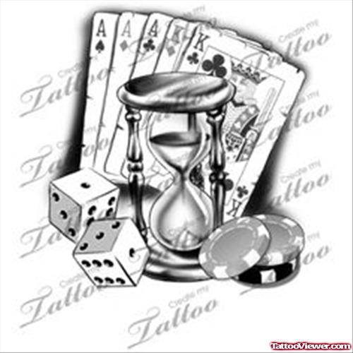 Hourglass And Gambling Tattoo Design