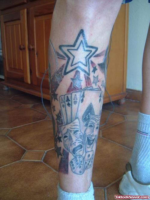 Gambling Tattoo On Left Back Leg