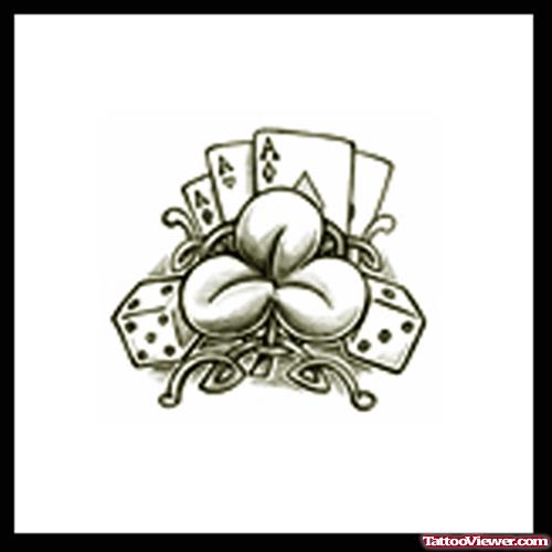 Clover Leaf And Gambling Tattoo Design