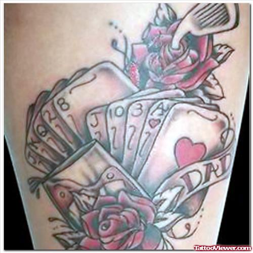 Red Rose Flowers and Gambling Tattoo