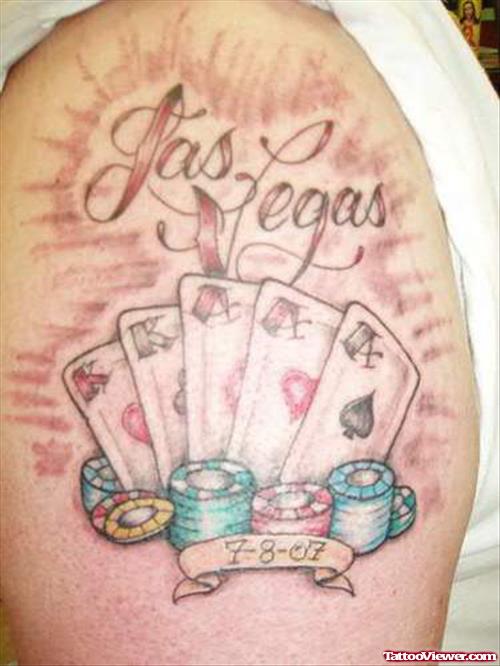 Las Vegas Gambling Tattoo On Shoulder