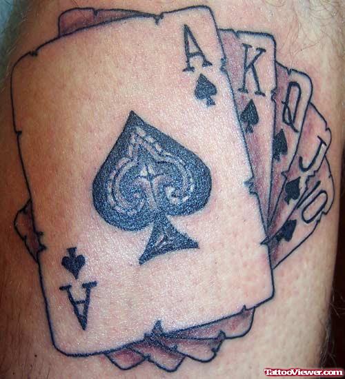 Grey Ink Gambling Cards Tattoo