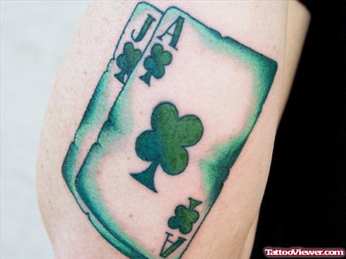 Green Ink Gambling Cards Tattoo