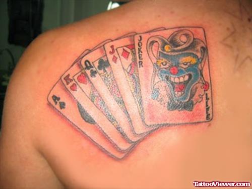 Gambling Tattoo On Left Back Shoulder