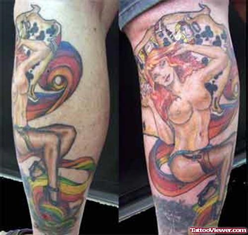 Lady luck Tattoo On Legs