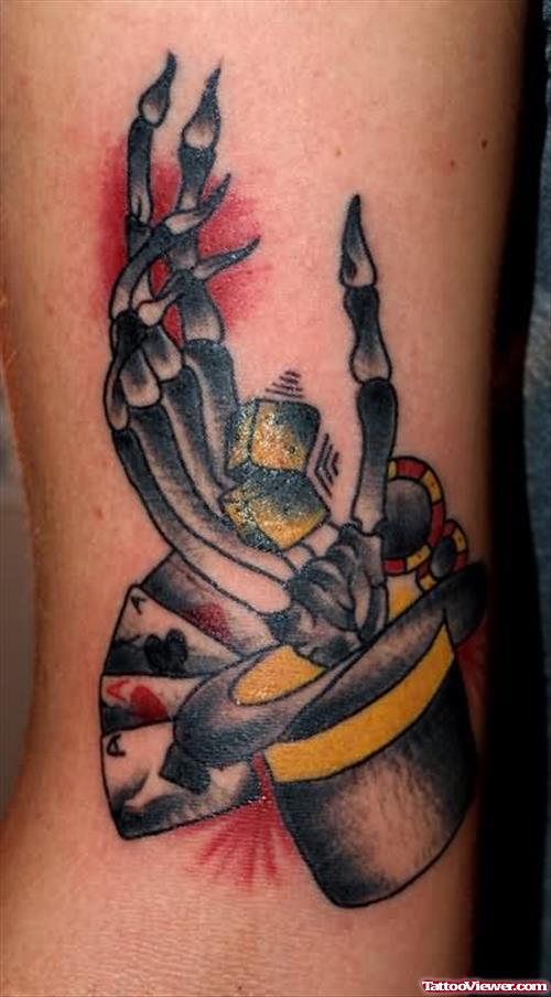 Hat And Dice In Hand Tattoo