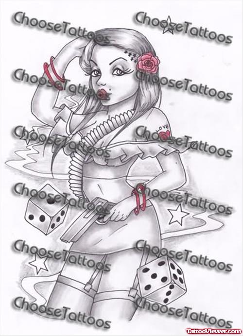 Gambling Girl Tattoo Sample