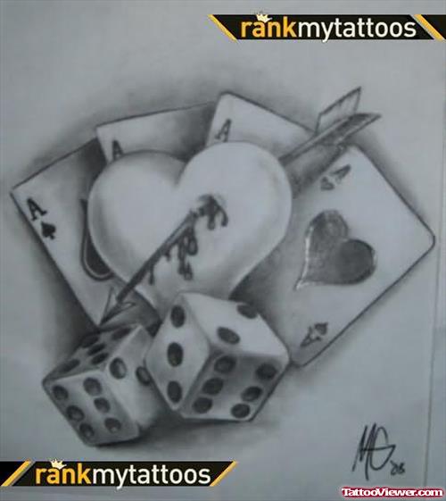 Broken Heart And Cards Tattoo