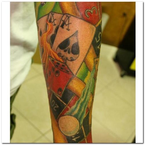 Right Arm Colored Gambling Tattoo