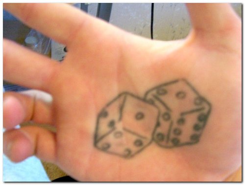 Grey Ink Dice Gambling Tattoo On Palm