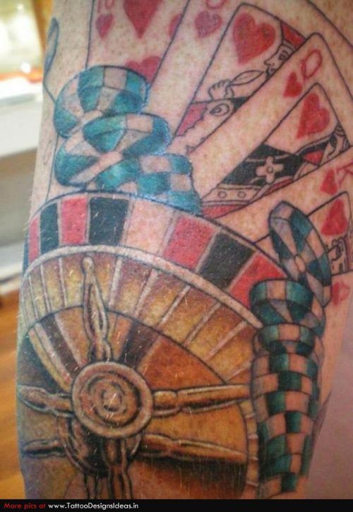 Awesome Colored Gambling Tattoo