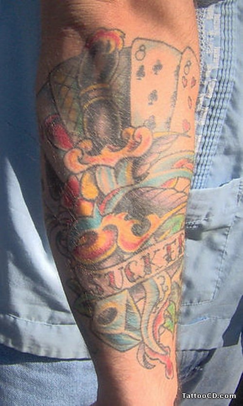 Gambling Tattoo On Man Right Arm