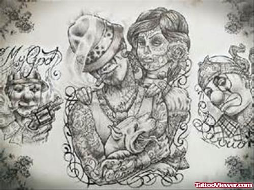 Dia De Los Muertos Gangster Tattoo Design
