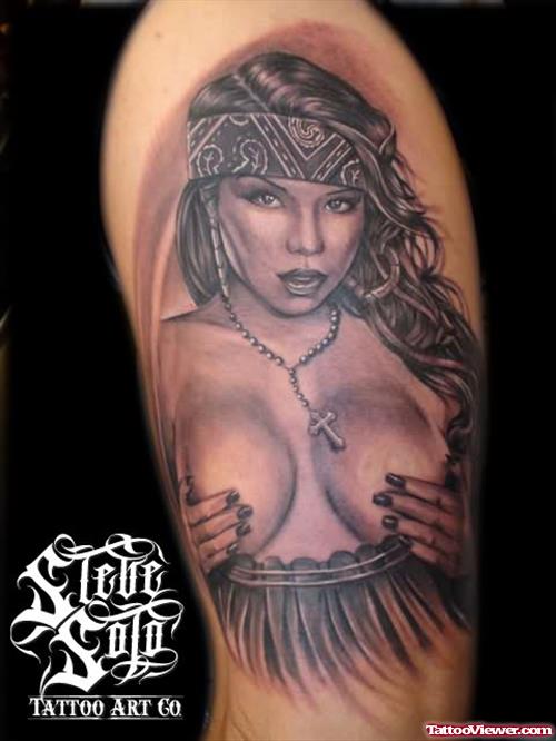 Cholita Gangster Girl Tattoo On Sleeve