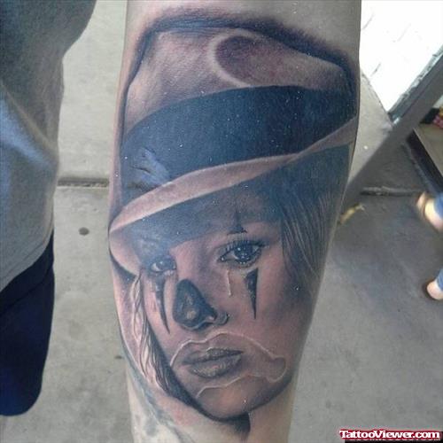 Awesome Grey Ink Gangsta Tattoo On Left Sleeve