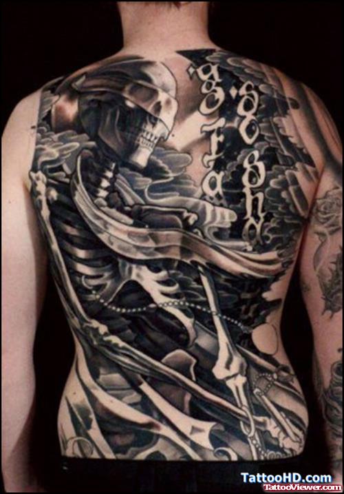 Amazing Gangsta Tattoo On Man Back Body