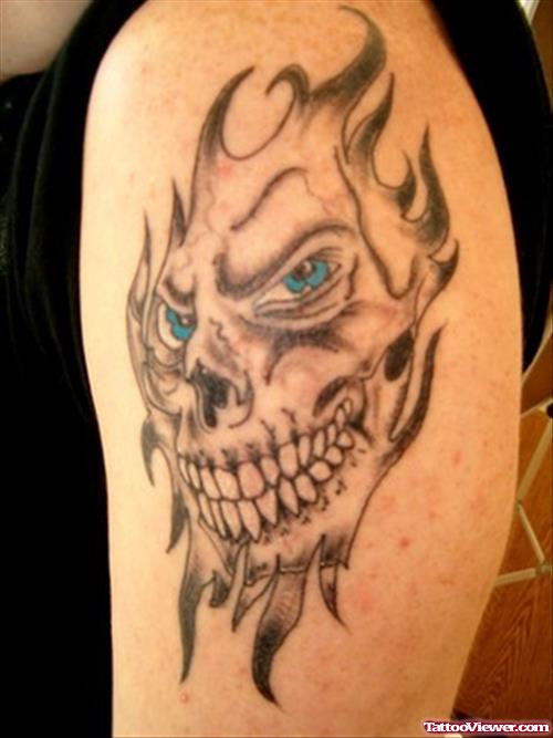 Tribal Grey Ink Gangsta Skull Tattoo