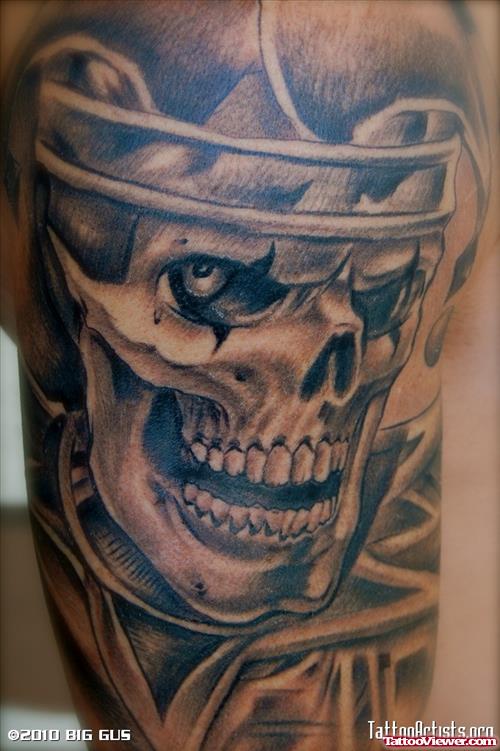 Grey Ink Gangster Skull Tattoo