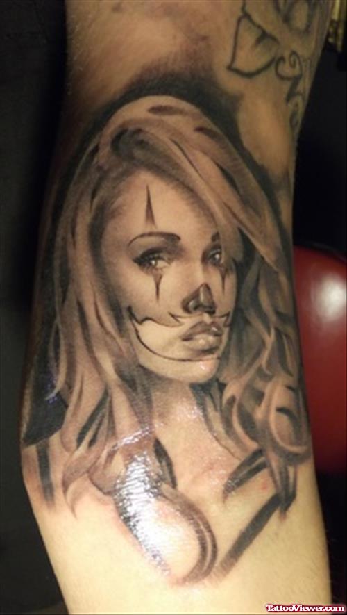 Grey Ink Gangster Girl Tattoo