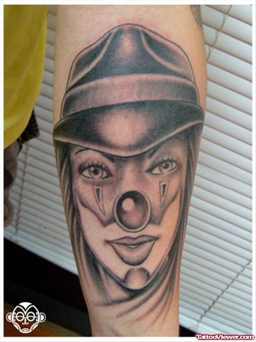 Grey ink Gangsta Tattoo On Left Arm