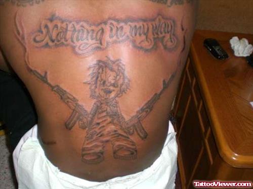 Grey Ink Gangsta Tattoo On Full Back