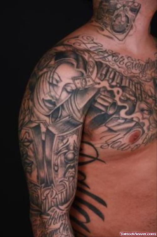 Gangsta Tattoo On Man Right Sleeve