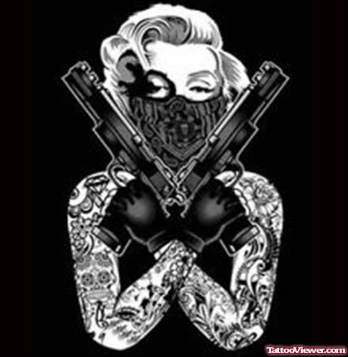 Amazing Gangsta Girl With Guns Tattoo Design
