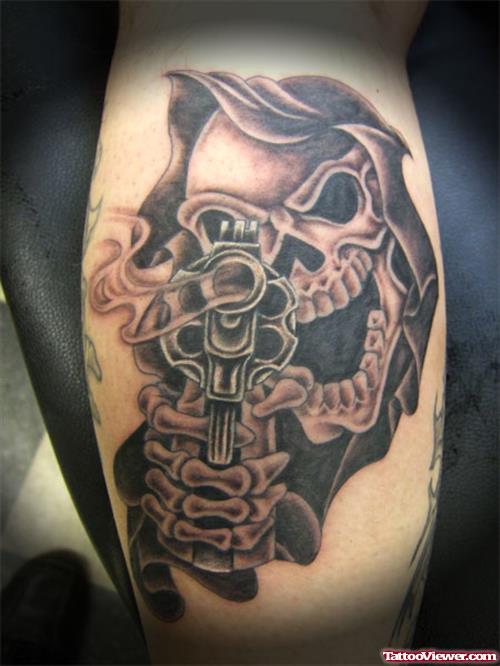 Skull With Gun Gangsta Tattoo