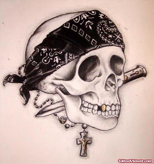 Gangsta Skull With Knife Tattoo Design