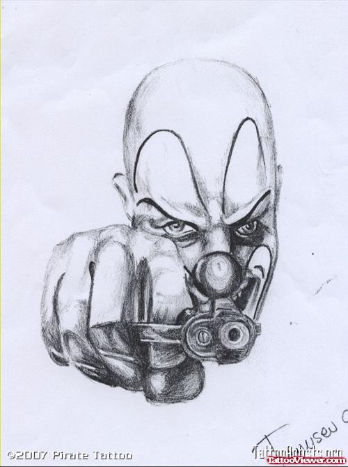 Gangsta Clown With Gun Tattoo Design